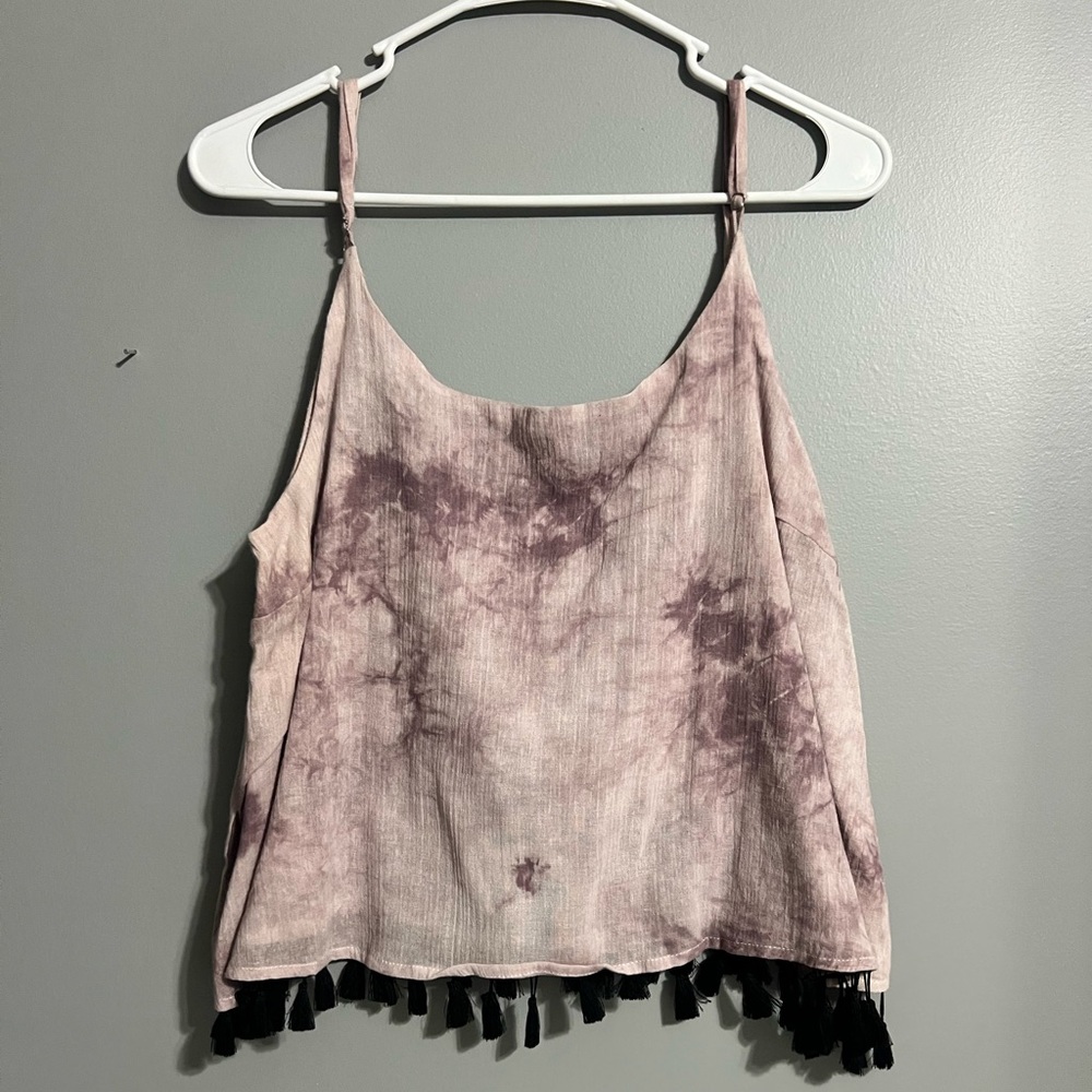Purple and Black Tie Dye Crop Camisole with Tassels